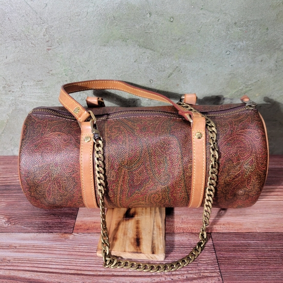 Etro Paisley Canvas Natural Leather Round Barrel shoulder purse/bag - Picture 3 of 16